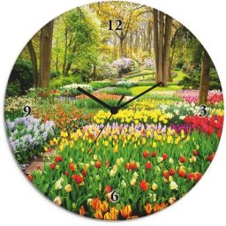 Artland Wanduhr Glasuhr rund Tulpen Garten Frühling (wahlweise mit Quarz- oder Funhuhrwerk, lautlos ohne Tickgeräusche)