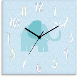 Artland Wanduhr Elefant auf blau (wahlweise mit Quarz- oder Funhuhrwerk, lautlos ohne Tickgeräusche)