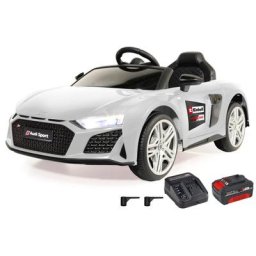 Jamara Elektro-Kinderauto Ride-on Audi R8 Spyder weiß, Belastbarkeit 25 kg, inkl. 18V/4,0Ah Einhell Power X-Change Starter Set