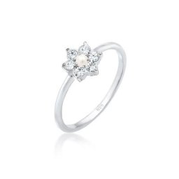 Elli Premium Verlobungsring Blume Floral Synthetische Perle 925 Silber