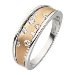 JOBO Goldring, 375 Gold bicolor mit 8 Zirkonia