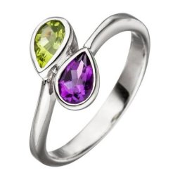 JOBO Silberring, 925 Silber mit Amethyst und Peridot