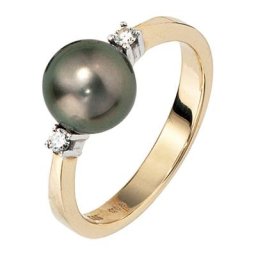 JOBO Perlenring, 585 Gold mit Tahiti-Zuchtperle und 2 Diamanten