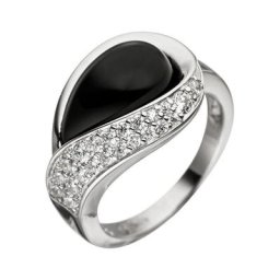 JOBO Silberring, 925 Silber mit Onyx und Zirkonia