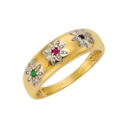 Firetti Goldring Bicolor-Optik, Blüten mit Farbsteinen, mit Saphir, Rubin und Smaragd