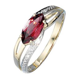 JOBO Diamantring, 585 Gold bicolor mit Granat und 2 Diamanten