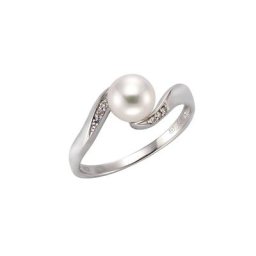 Diamonds by Ellen K. Fingerring 375/- Weißgold Perle und Diamant 0,04ct.