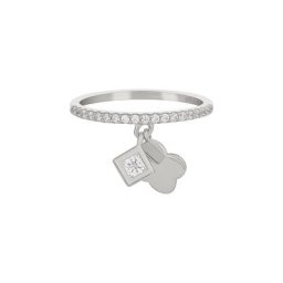 CAÏ Fingerring 925 Silber rhodiniert mit Anhängern Kleeblatt Zirkonia