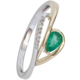 JOBO Fingerring Ring mit Smaragd und 7 Diamanten, 585 Gold bicolor