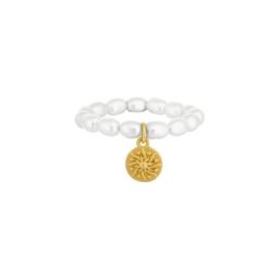 CAÏ Fingerring 925 Silber vergoldet Perle weiß Münze Sonne