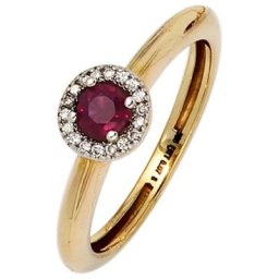 JOBO Diamantring, 585 Gold bicolor mit Rubin und 18 Diamanten