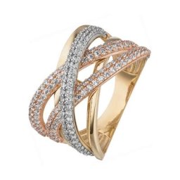JOBO Fingerring, breit 333 Gold bicolor mit Zirkonia