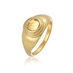 Elli Premium Fingerring Siegelring Citrin Rund Klassik 925 Silber