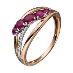 JOBO Diamantring, 585 Roségold mit Rubin und 16 Diamanten