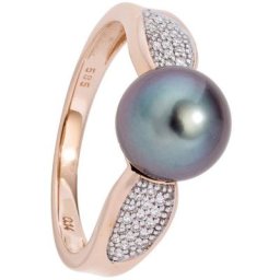 JOBO Perlenring Ring mit Tahiti-Perle und 34 Diamanten, 585 Roségold