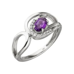 JOBO Fingerring, 333 Weißgold mit Amethyst und 11 Zirkonia