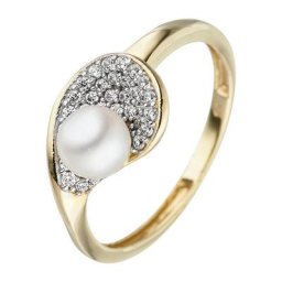 JOBO Perlenring, 375 Gold mit Perle und Zirkonia