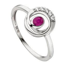 JOBO Goldring Ring mit Rubin und 5 Zirkonia, 375 Weißgold