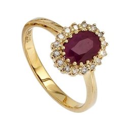 JOBO Diamantring, 585 Gold mit 16 Diamanten und Rubin