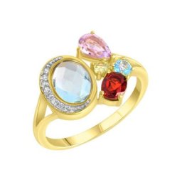 Firetti Silberring Mix, mit Amethyst, Blautopas (beh), Granat, Peridot, Zirkonia (synth)