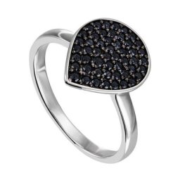 JOBO Fingerring Tropfen-Ring mit 51 schwarzen Zirkonia, 925 Silber