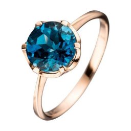 JOBO Goldring, 585 Roségold mit Blautopas