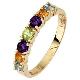JOBO Fingerring, 333 Gold mit Amethyst Blautopas Citrin Peridot