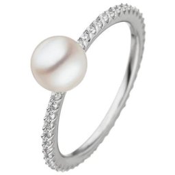 JOBO Perlenring, 925 Silber mit Perle und Zirkonia rundum