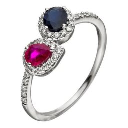 JOBO Diamantring, 585 Weißgold mit Rubin Safir und 38 Diamanten