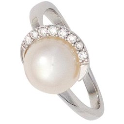 JOBO Fingerring Ring mit Perle und 8 Diamanten, 585 Weißgold