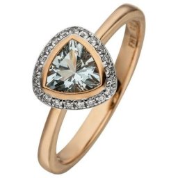 JOBO Fingerring, 585 Roségold mit 21 Diamanten Aquamarin