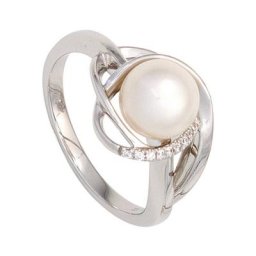 JOBO Diamantring, 585 Weißgold mit Perle und 9 Diamanten