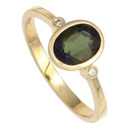 JOBO Diamantring, 585 Gold mit 2 Diamanten und Turmalin