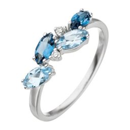 JOBO Diamantring, 585 Weißgold mit Blautopas und 2 Diamanten