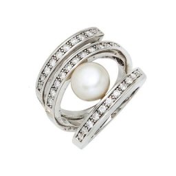 JOBO Perlenring, breit 925 Silber Süßwasser Perle und Zirkonia