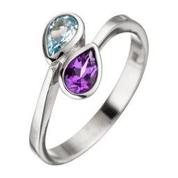 JOBO Fingerring, 925 Silber mit Amethyst und Blautopas