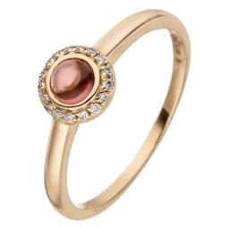 JOBO Diamantring, 585 Roségold mit 16 Diamanten 1 Turmalin Cabochon