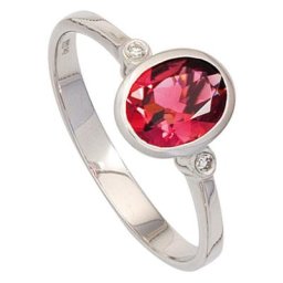 JOBO Fingerring Ring mit Turmalin und 2 Diamanten, 585 Weißgold
