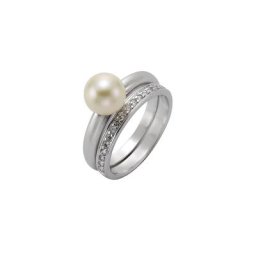 Zeeme Fingerring 925/- Sterling Silber Perle Zirkonia weiß