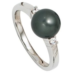 JOBO Perlenring, 925 Silber mit synthetischer Perle und Zirkonia