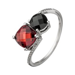 JOBO Diamantring, 585 Weißgold mit 24 Diamanten Granat Onyx