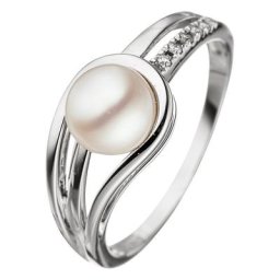 JOBO Diamantring, 585 Weißgold mit Perle und 5 Diamanten