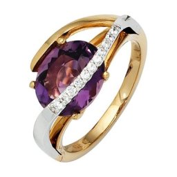 JOBO Diamantring, 585 Gold bicolor mit Amethyst und 11 Diamanten