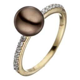 JOBO Perlenring, 333 Gold bicolor Synthetische Perle und Zirkonia