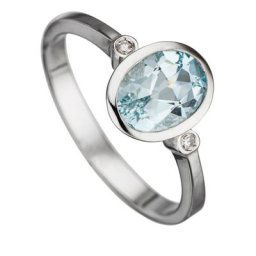 JOBO Diamantring Ring mit Aquamarin und 2 Diamanten, 585 Weißgold