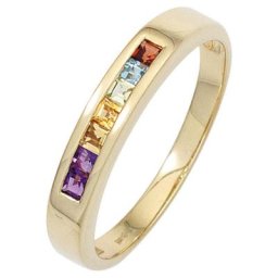 JOBO Fingerring, 585 Gold Amethyst Blautopas Citrin Granat Peridot