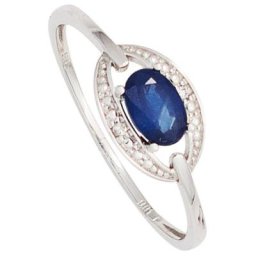 JOBO Diamantring, 585 Weißgold mit Safir und 2 Diamanten