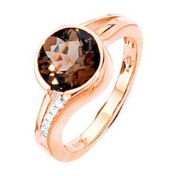 JOBO Diamantring, 585 Roségold mit Rauchquarz und 5 Diamanten