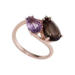 JOBO Fingerring Ring mit Amethyst und Rauchquarz, 585 Roségold
