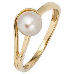 JOBO Perlenring Ring mit Perle 6,5 mm, 585 Gold